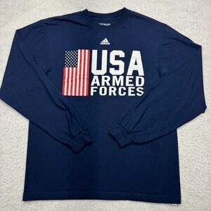Adidas USA Armed Forces Graphic Print Long Sleeve Go To Shirt Blue Men's Size L